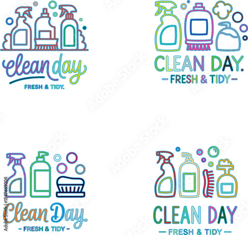 Colorful Clean Day with Cleaning Supplies and Text