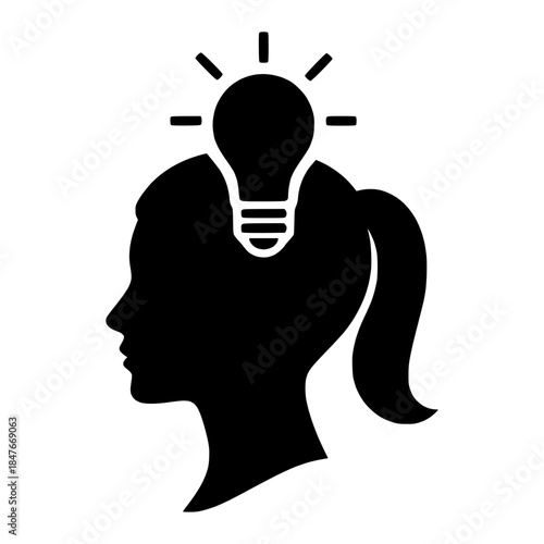 Creative woman profile with light bulb, smart thinking, and brainstorming concept