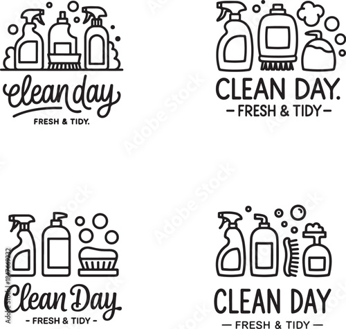 Four Clean Day with Cleaning Supplies and Text spray bottles