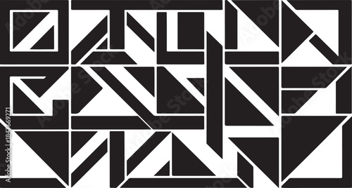 Geometric black and white abstract pattern with sharp angles and lines