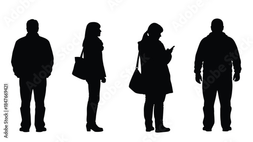 Four diverse people standing in silhouette representing modern society