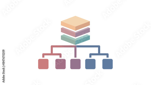 Minimalist Hierarchical Data Structure Illustration with Stacked Layers and Connecting Lines
