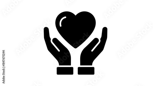 Minimalist Icon Depicting Hands Supporting a Heart Symbolizing Care and Compassion