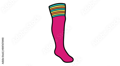 Colorful thigh-high sock with vibrant stripes isolated on a white background