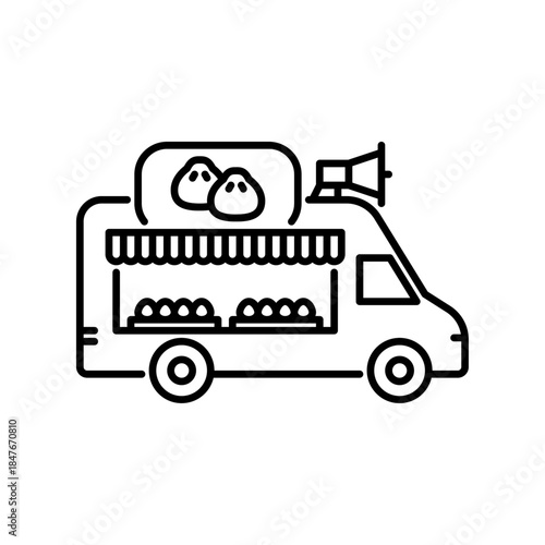 dim sum truck outline icon. food truck line illustration.