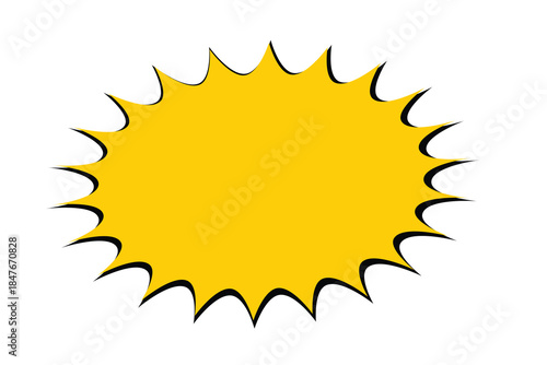 Yellow spiky starburst badge shape. Spiky sunburst seal with bold outline. Sale promotion label for discounts, offers, and marketing designs