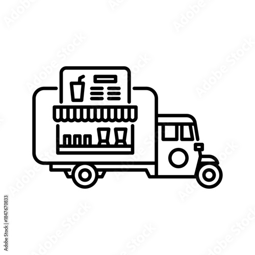 Tuk tuk food truck merchant outline icon. food truck black line illustration.
