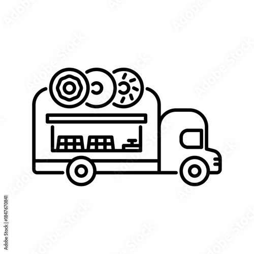 donut truck outline icon. food truck black line illustration.