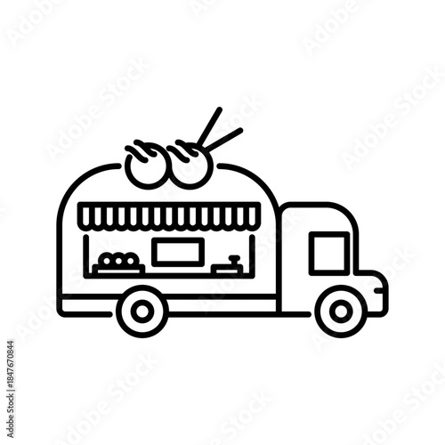 Takoyaki truck outline icon. food truck black line illustration.