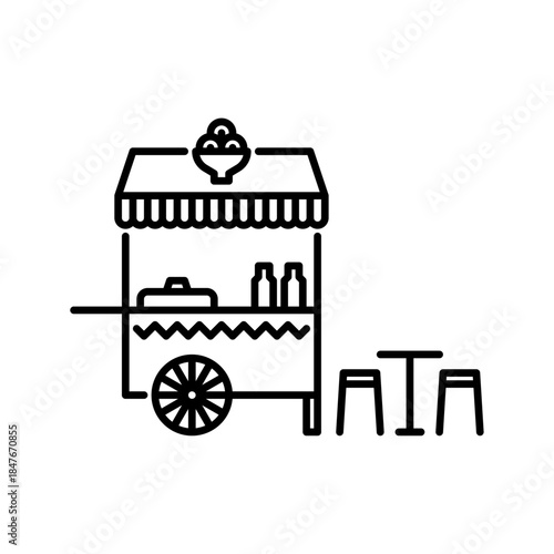 noodle cart outline icon. street food black line illustration.
