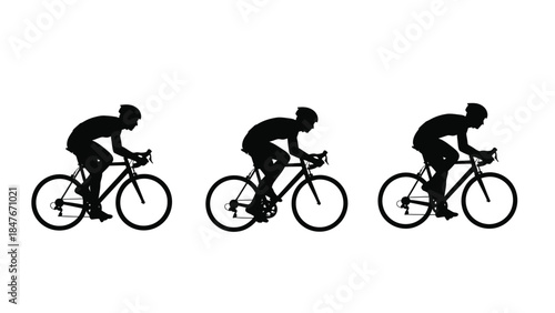 Set of cyclist icons showing silhouette views for racing