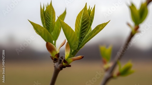 Spring buds emerging on branch