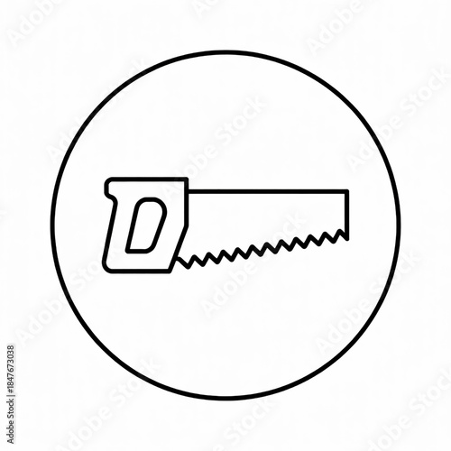 Iconic Saw Illustration: A minimalist, high-contrast illustration of a saw, emblem of craftsmanship and construction, set against a clean backdrop.
