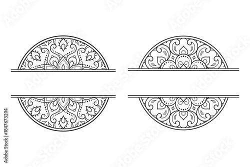 Set of frame in eastern tradition. Stylized with henna tattoos decorative pattern for decorating covers for book, notebook, casket, magazine, postcard and folder. Flower border in mehndi style.