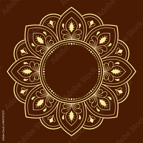 Frame in eastern tradition. Stylized with henna tattoos decorative pattern for decorating covers for book, notebook, casket, magazine, postcard and folder. Flower border in mehndi style.
