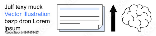 Education, cognitive skills, learning improvement, brain training, data analysis, mental growth. Text document paired with an upward arrow and a brain. Education and cognitive skills concept
