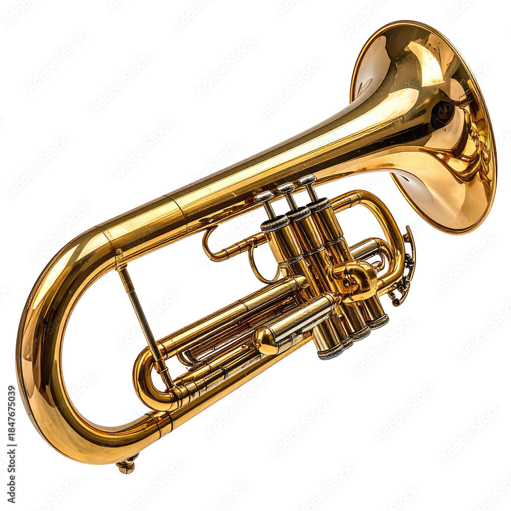 Obraz premium A gleaming brass euphonium with intricate valves and a prominent bell