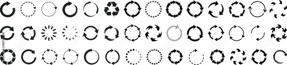 Obraz premium Circular Arrow and Loading Loop Icon Mega Collection for Refresh, Sync, Recycling, UI/UX and Infographic Design