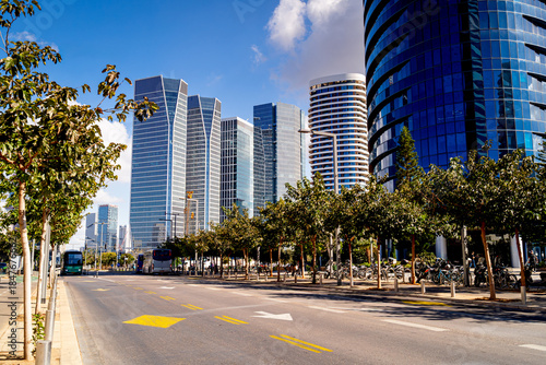 Obraz na płótnie City center, financial district, with glass skyscrapers of the Middle East, Tel Aviv