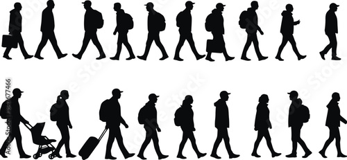 Collection of pedestrian silhouettes walking in different poses