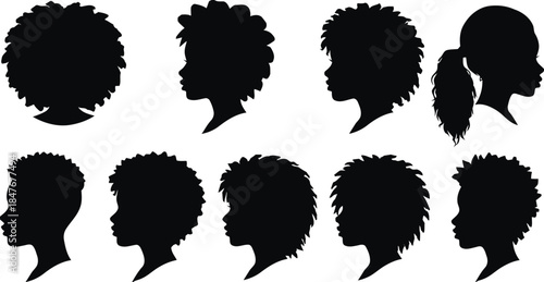 Collection of woman hairstyles head silhouettes