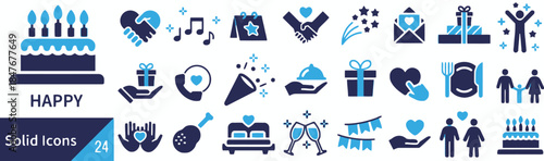 Happy icons representing love gift celebration and wedding