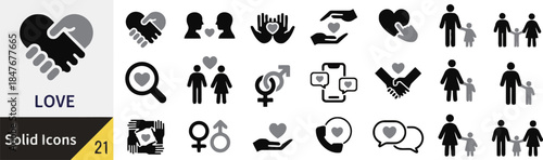 Love solid icons set collection vector graphic design
