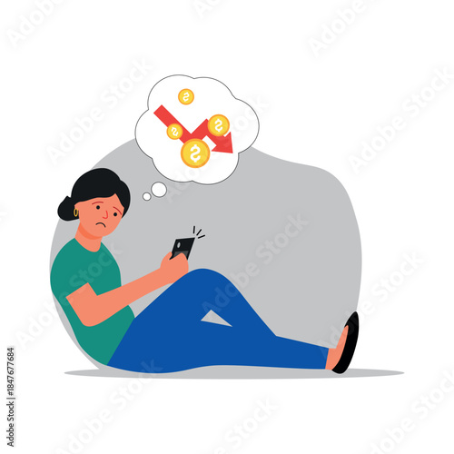 Woman sitting and watching his decreasing balance