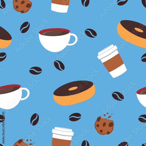 Seamless vector pattern of donuts cakes and coffee