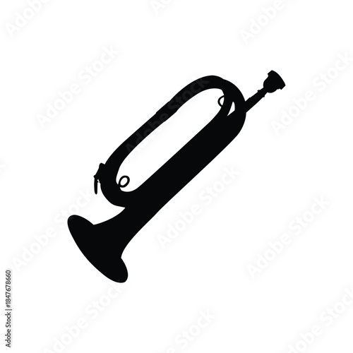 Bugle musical instrument black silhouette illustration on white background
