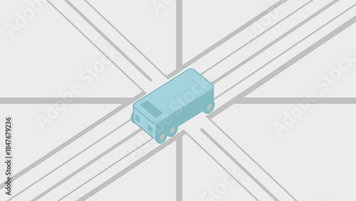 minimalist illustration of a blue bus with multiple routes diverging in different directions