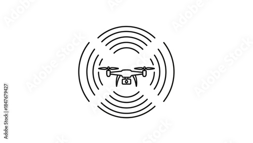 Minimalist Illustration of a Drone Encircled by Concentric Lines Conveying Motion