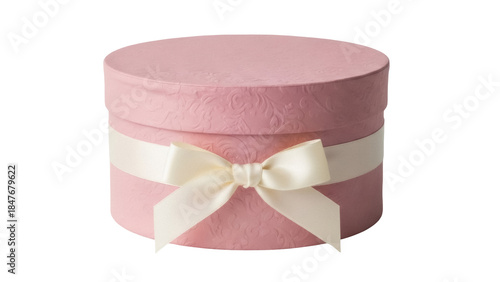 Tableau sur toile Isolated pink hat box with ribbon bow for flowers, luxury round gift, delivery s