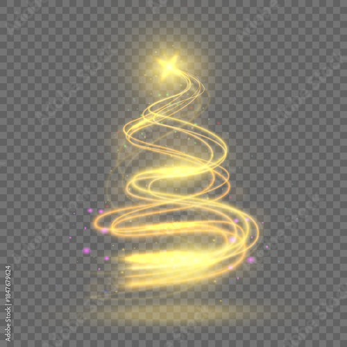 abstract christmas tree with golden ribbon