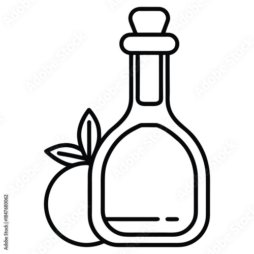 Glass olive oil bottle with vinegar isolated on white background illustration