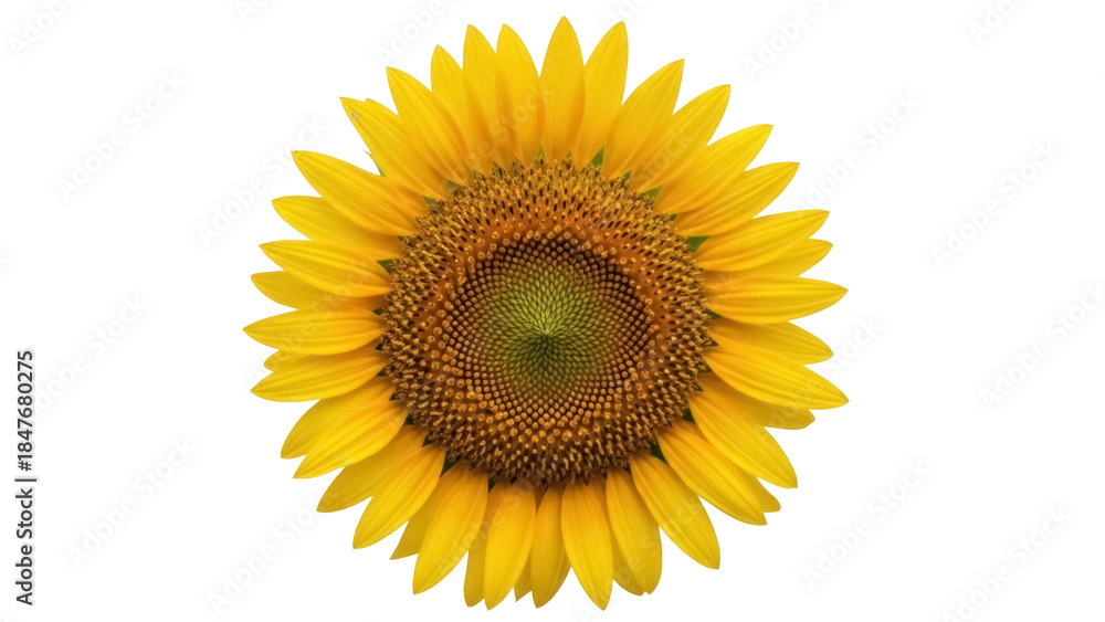 Fototapeta premium Isolated sunflower head presenting vibrant yellow petals in full bloom, floral beauty, botanical