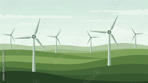 Renewable energy concept - wind turbines in a green field generating electricity sustainably