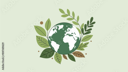 A visually stunning illustration of planet Earth embraced by lush green leaves, symbolizing environmental consciousness and sustainable living