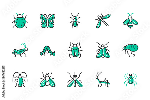 Different insects - set of line design style icons
