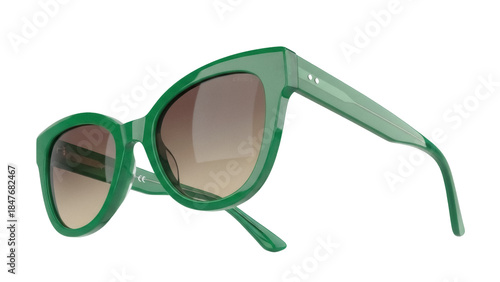 Isolated green sunglasses for eye protection, eyewear accessory in fashionable color style