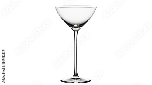 Isolated clear coupe glass for serving cocktails and liquor with a stem and round base