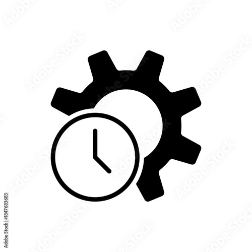 Rotation gear with clock black icon. Efficiency symbol