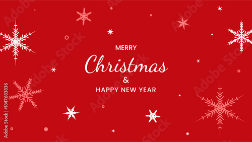 Red Christmas background with white snowflakes and festive typography. Vector illustration for seasonal web banners, social media greetings, Christmas party invitations, and retail sale backgrounds