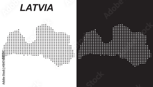 Latvia Map Vector, Baltic Country Dotted Pattern Black and White Shapes, Latvia Infographic Template, Editable EPS Latvia Geography