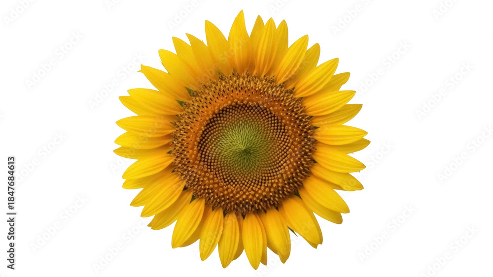 Obraz premium Isolated sunflower blossom with vibrant yellow petals and brown center, floral detail