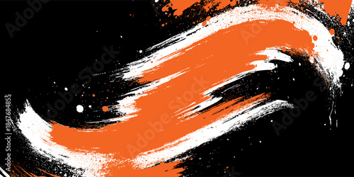 orange black brush Car sticker wrap pattern banner abstract sporty lines black orange color combination grunge brush pattern motorsport vector design.