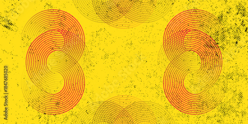 Collection of yellow concentric circles. Collection of radial sound wave or sonar rings. Pack of radar icon symbols, targets, dashed lines, halftones.vector Illustration.