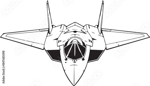Stealth fighter jet Hand-drawn Sketch Drawing Vector Illustration, Line Linear Symbol Engraving Coloring Book, Black and White Isolate