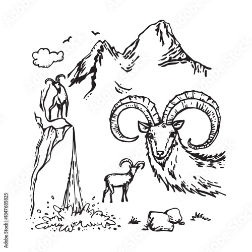 Landscape of vector isolated mountain objects