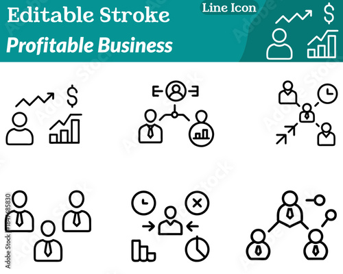 A modern profitable business icon featuring stacked coins. Upward-trending graphs and a small briefcase building silhouette. Designed with clean minimal lines to symbolize financial growth success.